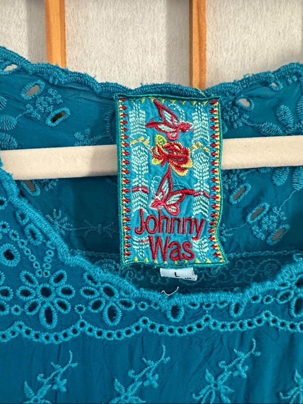 Johnny Was Teal Embroidered Short-Sleeve Tunic - Picture 4 of 7